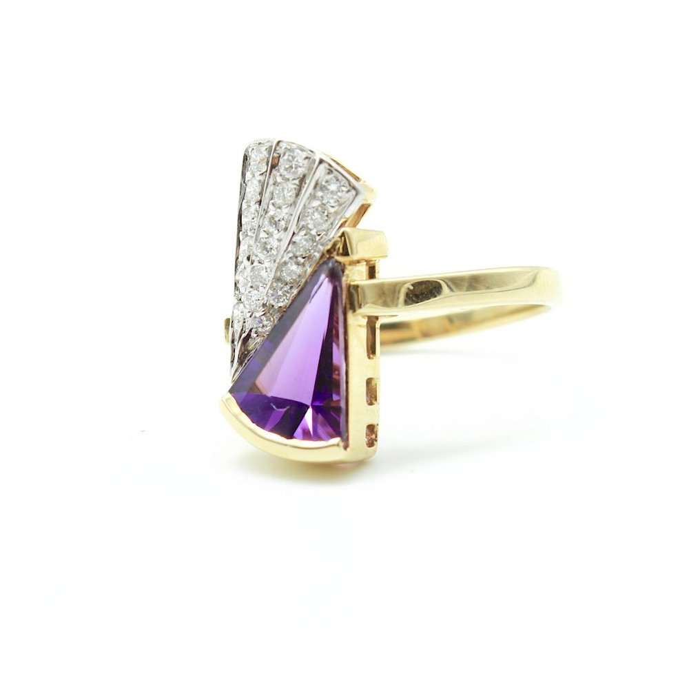 Genuine 14kt Yellow Gold Amethyst and Diamond Ring - AMEDIA